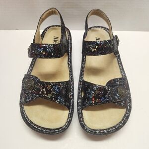 Alegria Black Metallic Sparkle Leather Sandals Women's US 7/7.5 Shoes